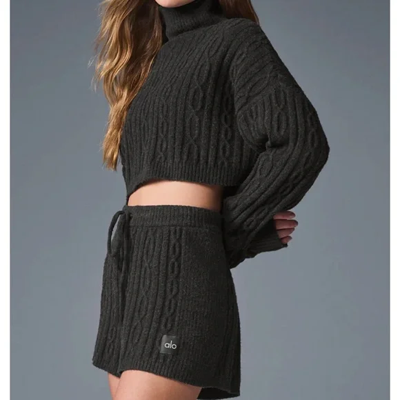 ALO Yoga Black Cable Knit Sweater